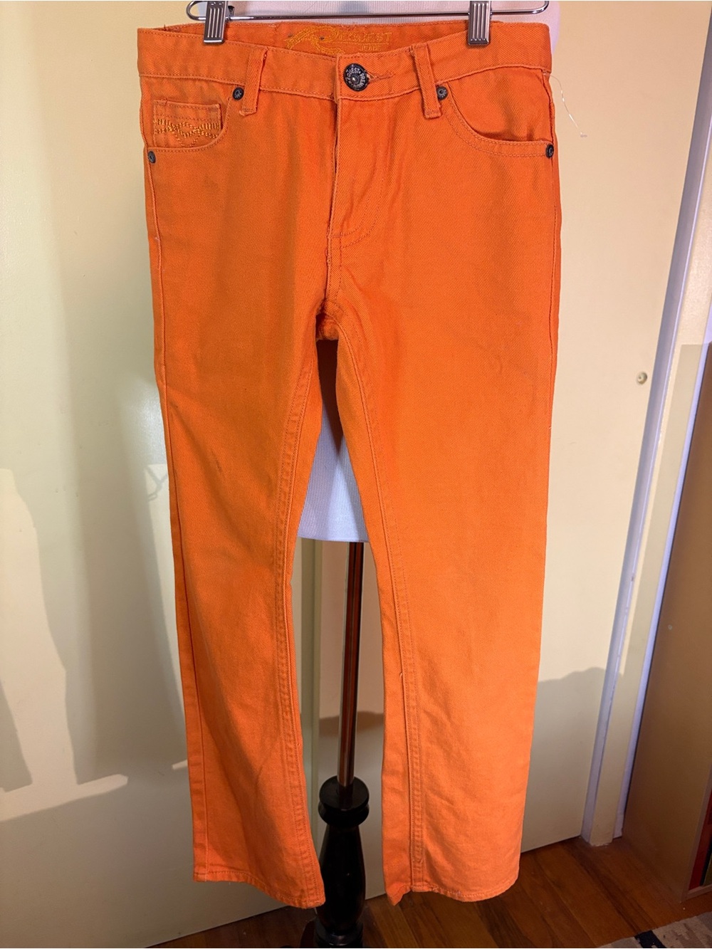 Request Orange Denim Jeans. Check size. 28/6 more likely